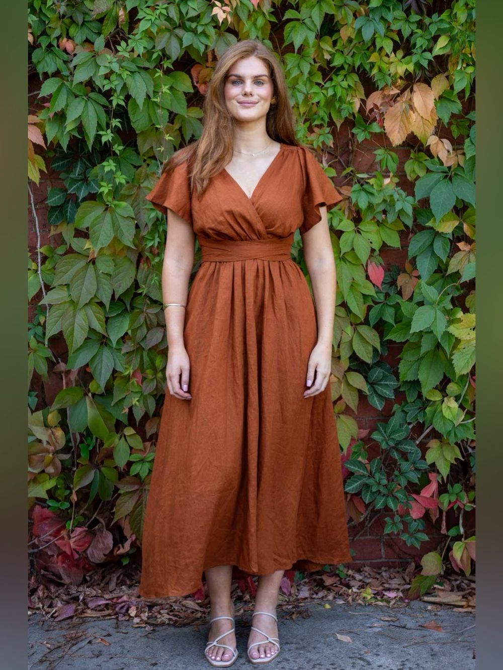 NWT AULIEUDE 100% Linen Phoebe Maxi Dress in Rust Size 2X